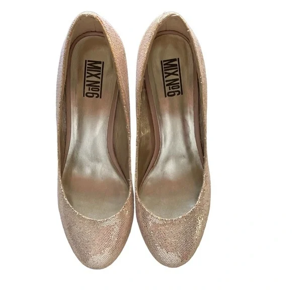 Mix No6 Sequin Shoes Heels Champaign 9.5 - Picture 3 of 11
